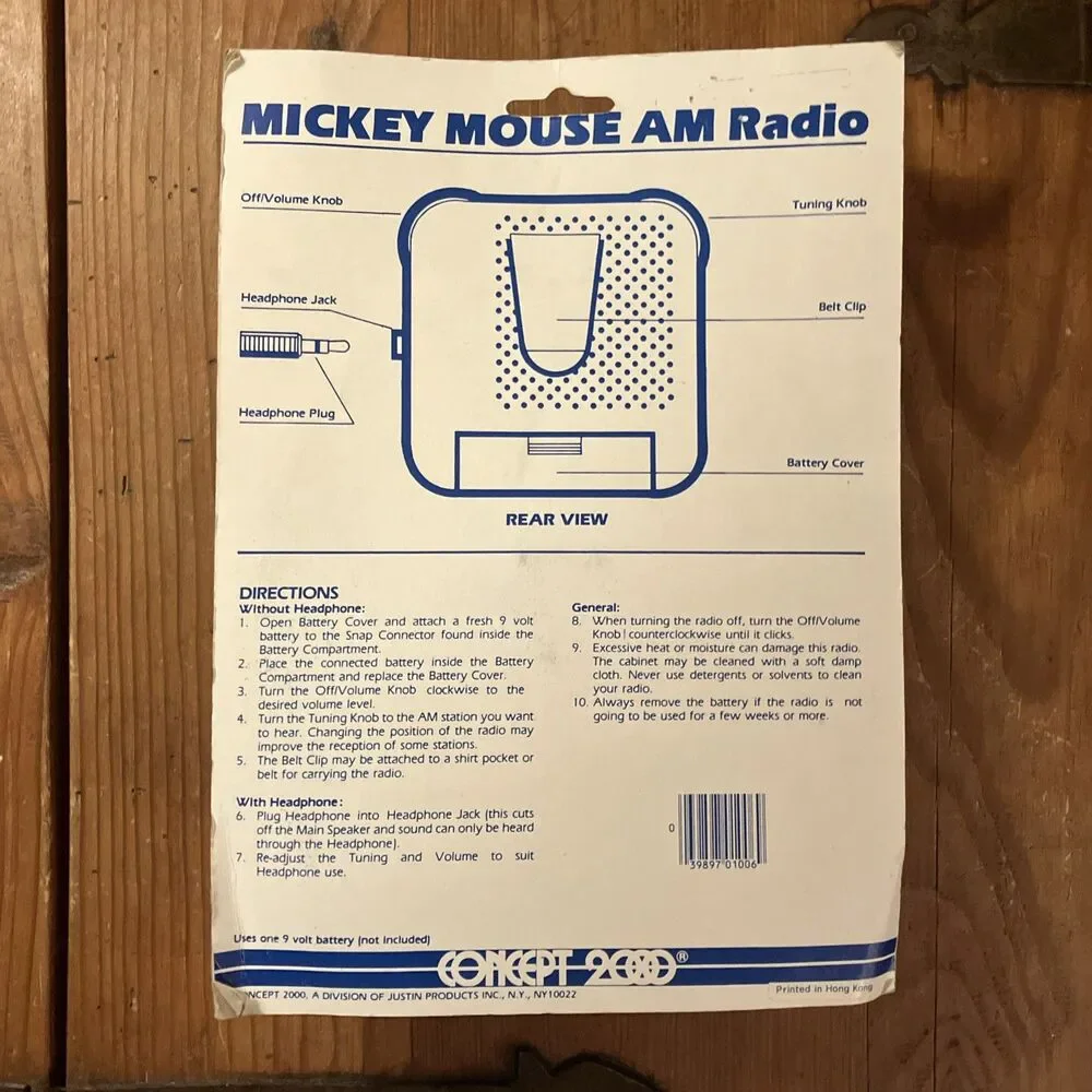 VTG Disney Mickey Mouse AM Radio w/ Headphones Concept 2000 New Old Stock